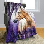 HommomH 40"x50" Palomino Horse Blanket with Purple Lavender, Super Soft Fleece Throw Blankets for Girls Women