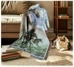 EZ.enjoy Western Galloping Horse Woven Tapestry Throw Blanket Wall Hanging Art Handicrafts Jacquard Multipurpose Soft Travel Mat Outdoor with Fringe Tassels 50 X 60 Inches