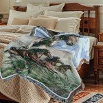 EZ.enjoy Western Galloping Horse Woven Tapestry Throw Blanket Wall Hanging Art Handicrafts Jacquard Multipurpose Soft Travel Mat Outdoor with Fringe Tassels 50 X 60 Inches