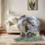 EZ.enjoy Western Galloping Horse Woven Tapestry Throw Blanket Wall Hanging Art Handicrafts Jacquard Multipurpose Soft Travel Mat Outdoor with Fringe Tassels 50 X 60 Inches