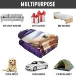 HommomH 40"x50" Palomino Horse Blanket with Purple Lavender, Super Soft Fleece Throw Blankets for Girls Women