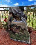 EZ.enjoy Western Galloping Horse Woven Tapestry Throw Blanket Wall Hanging Art Handicrafts Jacquard Multipurpose Soft Travel Mat Outdoor with Fringe Tassels 50 X 60 Inches