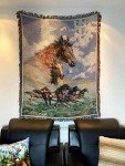 EZ.enjoy Western Galloping Horse Woven Tapestry Throw Blanket Wall Hanging Art Handicrafts Jacquard Multipurpose Soft Travel Mat Outdoor with Fringe Tassels 50 X 60 Inches