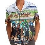 Vintage Horse Hawaiian Shirts for Men Women, Love Horse Racing Festival Short Sleeve Button Down Shirt Men