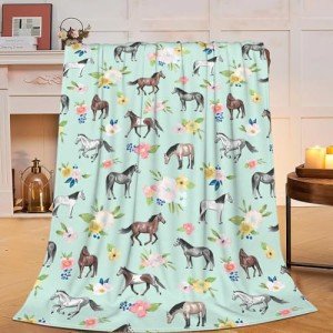 Horse Throw Blanket Super Soft Warm Floral Horse Blanket for Girls Kids, Cozy Plush Fleece Farm Stuffed Animal Horse Gifts Bedding Blanket for Women Bed Couch Sofa 40"x50"