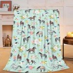 Horse Throw Blanket Super Soft Warm Floral Horse Blanket for Girls Kids, Cozy Plush Fleece Farm Stuffed Animal Horse Gifts Bedding Blanket for Women Bed Couch Sofa 40"x50"