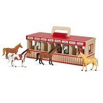 Melissa & Doug Take-Along Show-Horse Stable Play Set With Wooden Stable Box and 8 Toy Horses