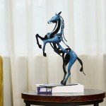 SunBlogs Art Standing Horse Statue Home Decor, Hand Painted Metal Horse Desktop Sculpture, Home & Office Animal Statue, Horse Memorial Gifts for Horse Lovers (Blue)