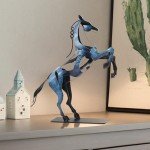 SunBlogs Art Standing Horse Statue Home Decor, Hand Painted Metal Horse Desktop Sculpture, Home & Office Animal Statue, Horse Memorial Gifts for Horse Lovers (Blue)