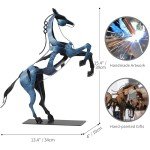 SunBlogs Art Standing Horse Statue Home Decor, Hand Painted Metal Horse Desktop Sculpture, Home & Office Animal Statue, Horse Memorial Gifts for Horse Lovers (Blue)