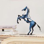 SunBlogs Art Standing Horse Statue Home Decor, Hand Painted Metal Horse Desktop Sculpture, Home & Office Animal Statue, Horse Memorial Gifts for Horse Lovers (Blue)