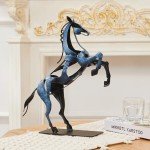 SunBlogs Art Standing Horse Statue Home Decor, Hand Painted Metal Horse Desktop Sculpture, Home & Office Animal Statue, Horse Memorial Gifts for Horse Lovers (Blue)