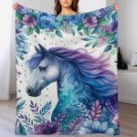 Horse Throw Blanket - Soft Flannel for Girls Boys Kids Horse Lovers - Warm All Season Lap, Chair, Sofa Blanket - 50"x40"