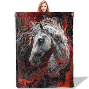 Plistiz Majestic Horse Throw Blanket, 50"x60", Fiery Horse Art Theme Blankets for Living Room, Soft Flannel Gifts for Adults and Women
