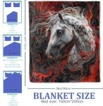 Plistiz Majestic Horse Throw Blanket, 50"x60", Fiery Horse Art Theme Blankets for Living Room, Soft Flannel Gifts for Adults and Women