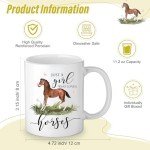 Crtiin 3 Pcs Horse Gifts for Girl Women Just a Girl Who Loves Themed 11 oz Coffee Mug Cosmetic Makeup Bag Inspirational Keychain Thank You Gifts for Coworkers Daughter Lovers Birthday