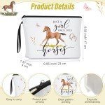 Crtiin 3 Pcs Horse Gifts for Girl Women Just a Girl Who Loves Themed 11 oz Coffee Mug Cosmetic Makeup Bag Inspirational Keychain Thank You Gifts for Coworkers Daughter Lovers Birthday