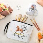 Crtiin 3 Pcs Horse Gifts for Girl Women Just a Girl Who Loves Themed 11 oz Coffee Mug Cosmetic Makeup Bag Inspirational Keychain Thank You Gifts for Coworkers Daughter Lovers Birthday