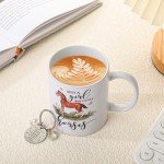 Crtiin 3 Pcs Horse Gifts for Girl Women Just a Girl Who Loves Themed 11 oz Coffee Mug Cosmetic Makeup Bag Inspirational Keychain Thank You Gifts for Coworkers Daughter Lovers Birthday