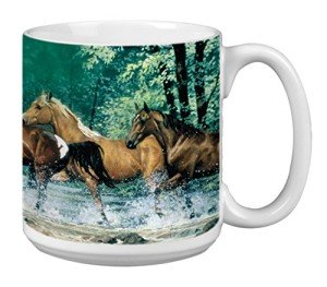 Horses Extra Large Mug, 20-Ounce Jumbo Ceramic Coffee Cup Spring Creek Run Themed Horse Lovers - Gift for horse people Tree-Free Greetings