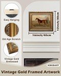 KBKBART Gold Framed Vintage Wall Art, Vintage Horse Painting Farmhouse Decor, Rustic Antique Equestrian Art Prints Wall Decor, Western Animal Picture Wall Hanging Decor for Living Room, Bathroom, Office, Bedroom(12"x16")