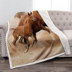 Jekeno Running Brown Horse Gifts Blanket, Horse Decor Blankets Soft Warm Sherpa Throw for Adults Men Women Birthday, Home Living Room Decoration Boys Girls Kids 50"x60"