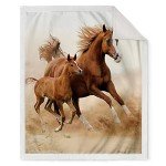 Jekeno Running Brown Horse Gifts Blanket, Horse Decor Blankets Soft Warm Sherpa Throw for Adults Men Women Birthday, Home Living Room Decoration Boys Girls Kids 50"x60"