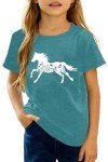 Zylkor Horse Shirts for Girls Love Horses Shirt Youth Horseback Riding Casual Animal Graphic Tees 8-15 Year Old Cyan