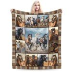 Horse Blaneket Western Horses Fleece Throw Blanket Fuzzy Plush Super Soft Cozy Warm Horse Decor Stuffed Animal Blanket Gifts for Boys Girls Kids Adult Men Women 40"x50"