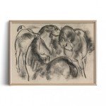 Beige Equine Pony Equestrian Print Poster - Vintage Farmhouse Horse Wall Art - Horse Drawing Etching Rustic Gray Picture - Grey Neutral Animal Sketch - Minimalist Mid Century French Country Room Decor