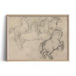 Vintage Farmhouse Horse Wall Art - Horse Drawing Etching Rustic Gray Picture - Beige Equine Pony Equestrian Print Poster - Grey Neutral Animal Sketch - Minimalist Mid Century French Country Room Decor