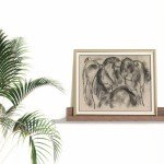 Beige Equine Pony Equestrian Print Poster - Vintage Farmhouse Horse Wall Art - Horse Drawing Etching Rustic Gray Picture - Grey Neutral Animal Sketch - Minimalist Mid Century French Country Room Decor