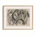 Beige Equine Pony Equestrian Print Poster - Vintage Farmhouse Horse Wall Art - Horse Drawing Etching Rustic Gray Picture - Grey Neutral Animal Sketch - Minimalist Mid Century French Country Room Decor