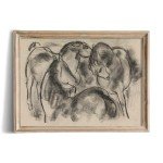 Beige Equine Pony Equestrian Print Poster - Vintage Farmhouse Horse Wall Art - Horse Drawing Etching Rustic Gray Picture - Grey Neutral Animal Sketch - Minimalist Mid Century French Country Room Decor