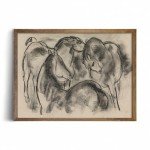 Beige Equine Pony Equestrian Print Poster - Vintage Farmhouse Horse Wall Art - Horse Drawing Etching Rustic Gray Picture - Grey Neutral Animal Sketch - Minimalist Mid Century French Country Room Decor