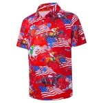 Golf Shirts for Men Dry Fit Moisture Wicking Casual Red USA Flag Riding Horse Print Collared Mens Golf Polo Shirts for Men Short Sleeve Golf Polos for Men, X-Large