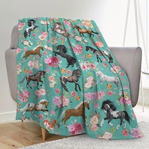Horse Blanket Horse Gifts for Girls Women, Soft Horse Blanket for Girls, Cozy Lightweight Flowers Quilt Throw Bedding for Kids Adults Couch Bed Chair Horse Bedroom Decor, 40"X50"