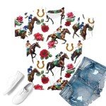 Horse Racing Shirts for Women Summer Casual Short Sleeve Tops Funny Graphic Tees Crewneck Loose Fit Tunic Blouses