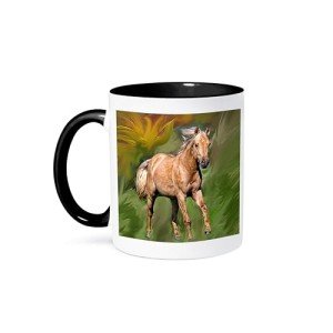 3dRose Quarter Horse-Two Tone Black Mug, 11 oz, Multicolored