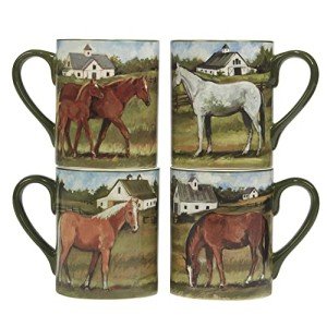 Certified International York Stables 18 oz. Mugs, Set of 4 Assorted Designs, Multicolor