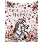 Horse Blanket, 60" x 50" Flannel Cute Horses Themed Stuffed Animal Colorful Throw, Soft Nap Throw Blanket for Home Boys Girls Women Horse Lovers