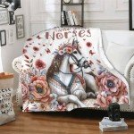Horse Blanket, 60" x 50" Flannel Cute Horses Themed Stuffed Animal Colorful Throw, Soft Nap Throw Blanket for Home Boys Girls Women Horse Lovers