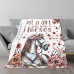 Horse Blanket, 60" x 50" Flannel Cute Horses Themed Stuffed Animal Colorful Throw, Soft Nap Throw Blanket for Home Boys Girls Women Horse Lovers