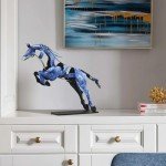 SunBlogs Art Horse Statue, Unique Metal Art Handmade Sculpture for Home Decor, Rustic Decor, Gifts for Horse Lovers (Blue)