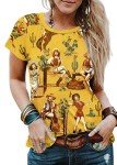 Western Cactus Horse T-Shirt Cactus Shirts for Women Desert Horse Graphic Tee Casual Cowgirl Vintage Short Sleeve Tops(Large,Yellow)