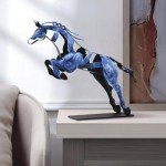 SunBlogs Art Horse Statue, Unique Metal Art Handmade Sculpture for Home Decor, Rustic Decor, Gifts for Horse Lovers (Blue)
