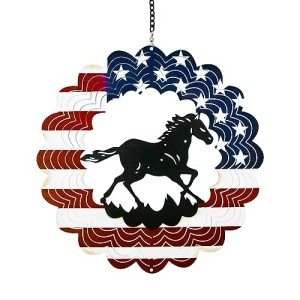 Horse Gifts for Women, Metal Horse Stuff Decorations Lawn Decor Wind Spinners, Americana Flag Decor Gifts for Women Men, Wind Chimes Outdoor Hanging 12 Inch