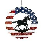 Horse Gifts for Women, Metal Horse Stuff Decorations Lawn Decor Wind Spinners, Americana Flag Decor Gifts for Women Men, Wind Chimes Outdoor Hanging 12 Inch