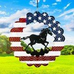 Horse Gifts for Women, Metal Horse Stuff Decorations Lawn Decor Wind Spinners, Americana Flag Decor Gifts for Women Men, Wind Chimes Outdoor Hanging 12 Inch