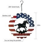 Horse Gifts for Women, Metal Horse Stuff Decorations Lawn Decor Wind Spinners, Americana Flag Decor Gifts for Women Men, Wind Chimes Outdoor Hanging 12 Inch